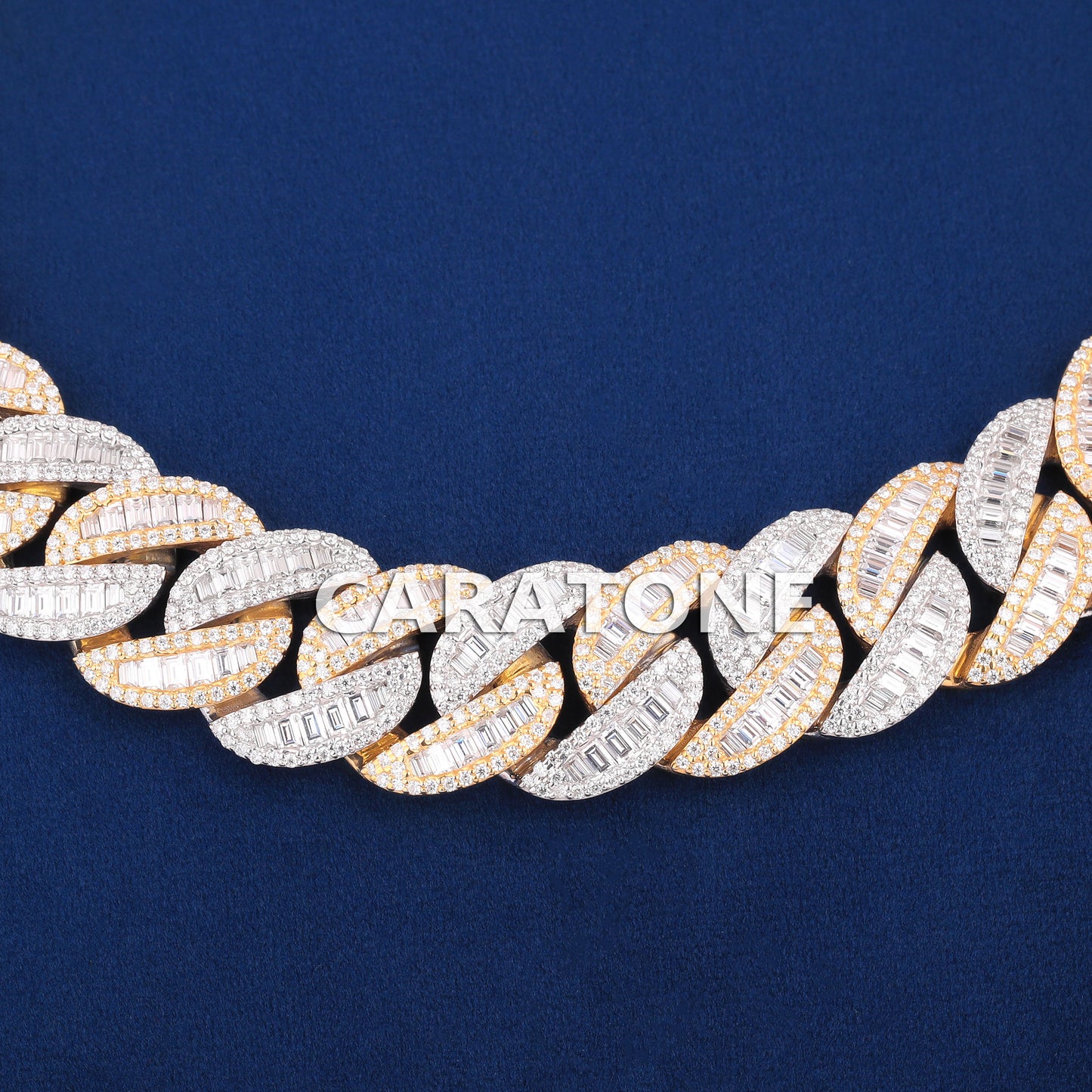 Custom Two Tone Silver Yellow Gold Miami Cuban Link Chain 22 inch 20mm Round Baguette VVS Custom Chain Mens Diamond Cuban Necklaces