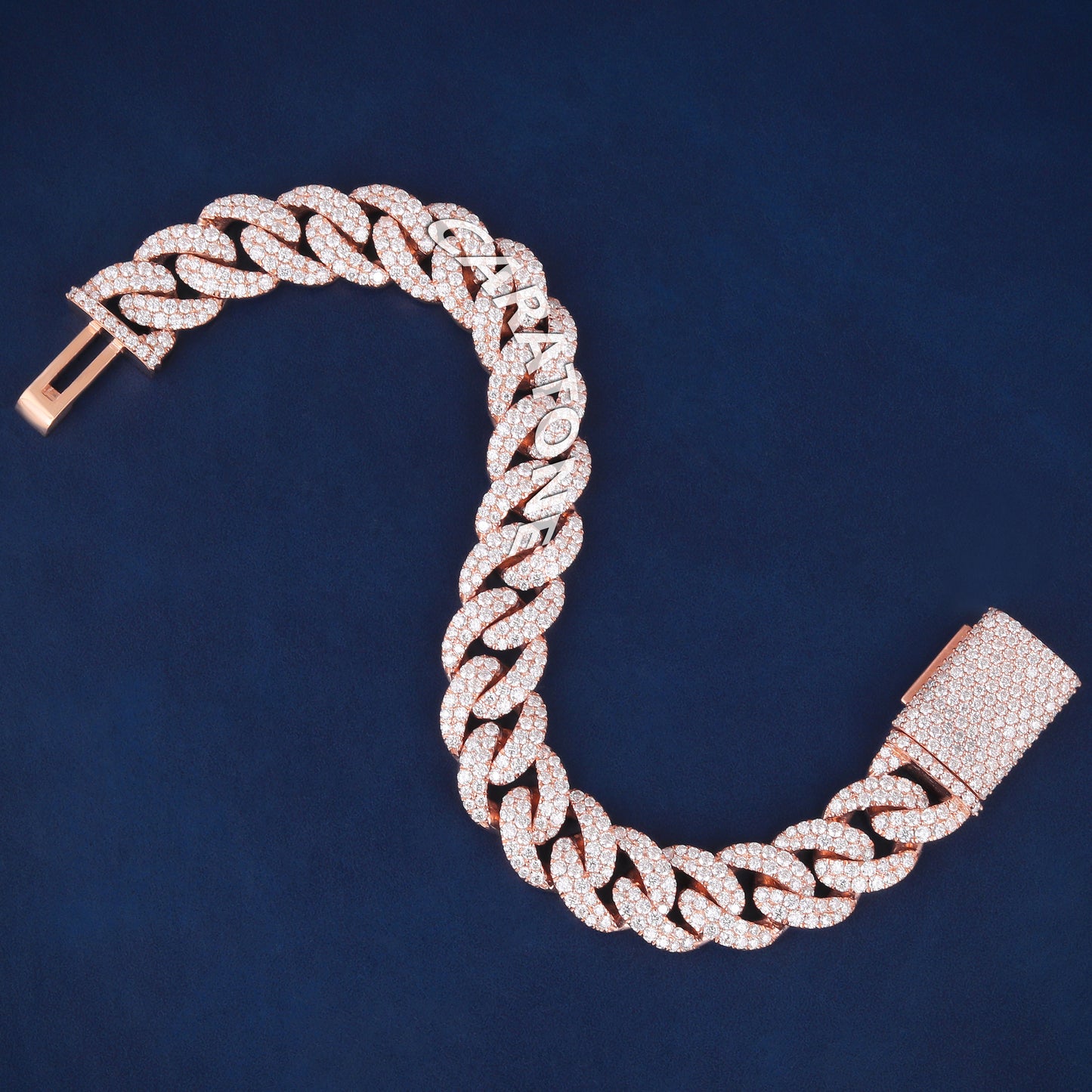 Custom Miami Cuban Link Bracelet Real 14kt Rose Gold Lab Diamond Iced Out Mens Bracelets