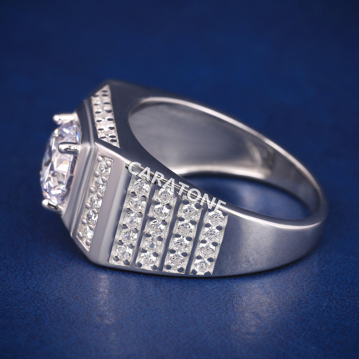 Silver diamond round cut proposal ring for men