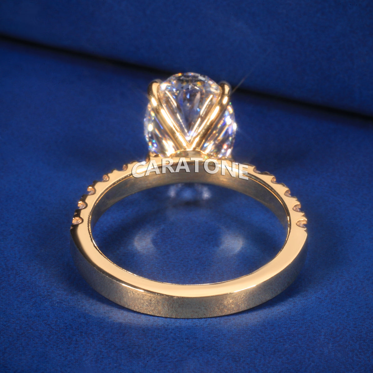 Premium Oval Cut Solitaire Engagement Ring With Brilliant White Center Stone, Sparkling Pave Set Side Stones, Elegant Yellow Gold Tone Band And  Jewelry For Women