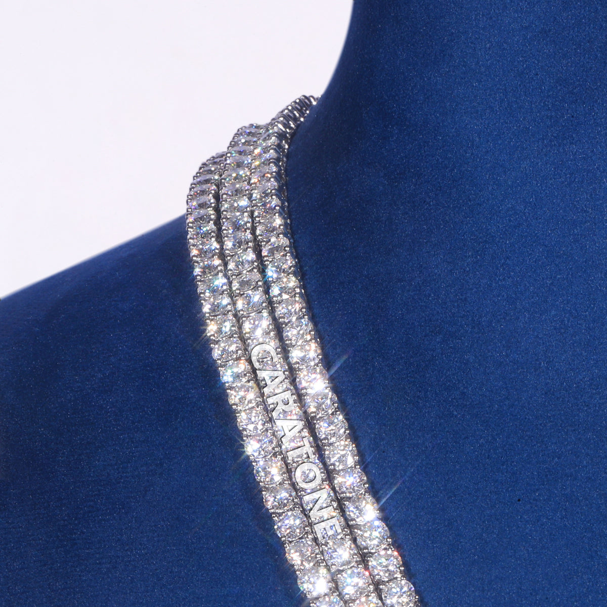 Luxury White Gold Plated Triple Row Tennis Chain with Round Cut Lab Grown Diamonds