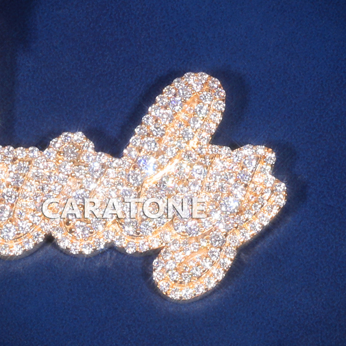 Fully Iced Out Cursive Name Pendant with Gold Finish and Diamond Pavé