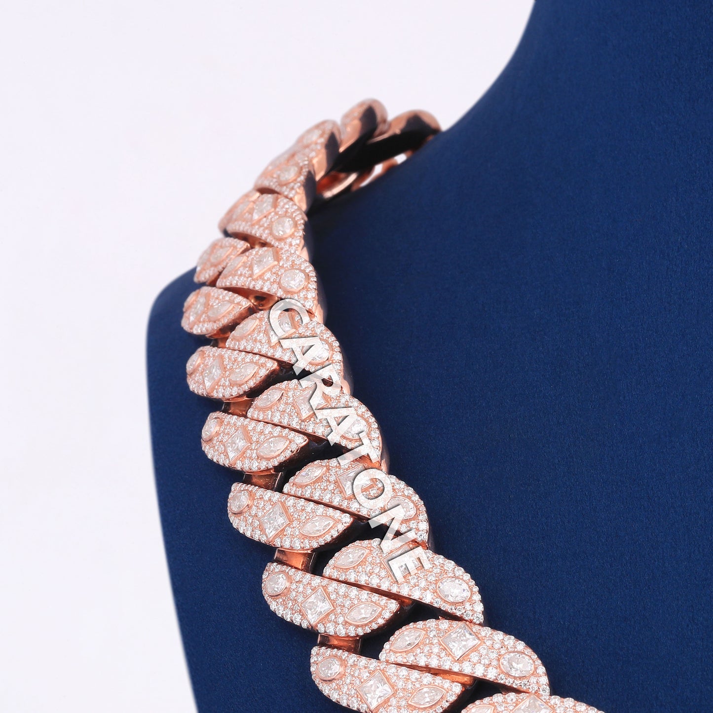 14k Mens Real Rose Gold Cuban Link Chain 22 inch 24mm with Round and Fancy cut multiple VVS Diamond Design Rappers Chains Custom Heavy Gold Cuban Necklace