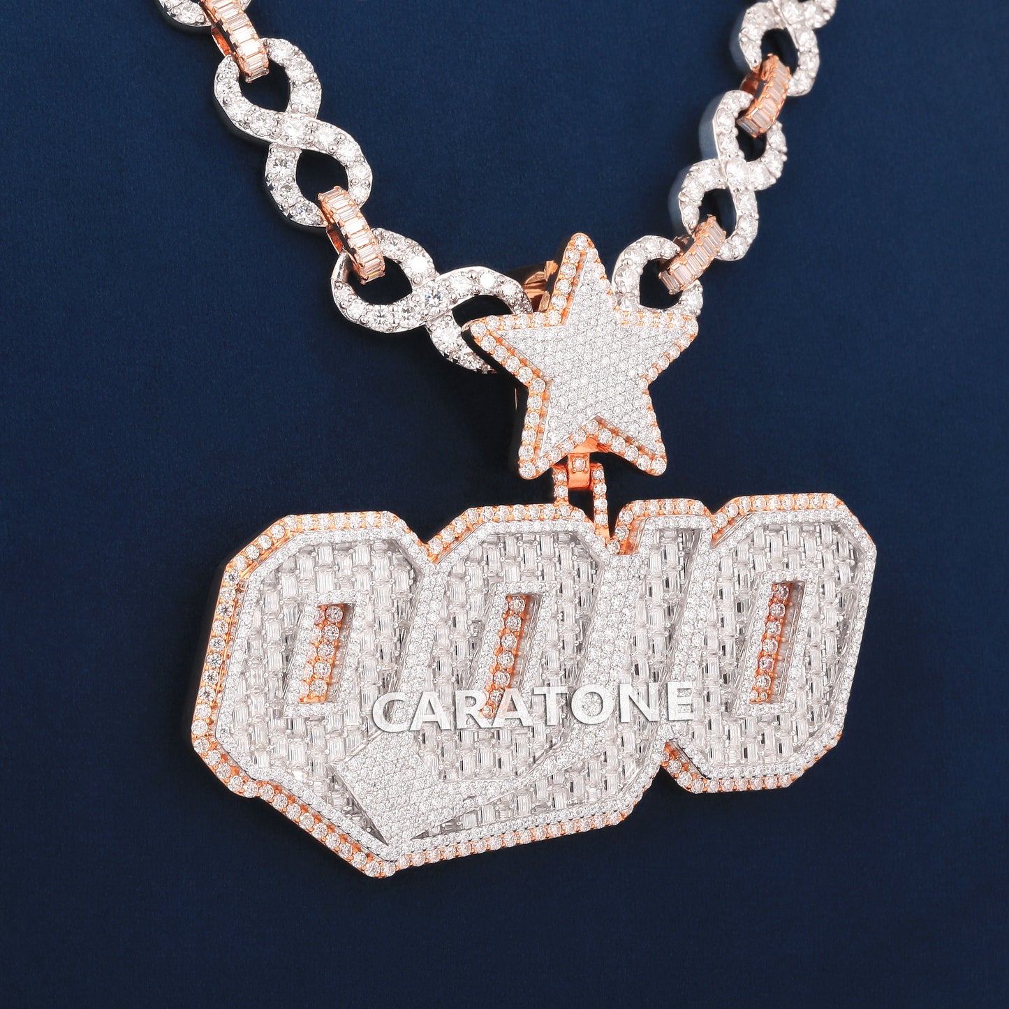 Full Iced Infinity Link Style Chain With Custom Letter Pendant In 925 Sterling Silver