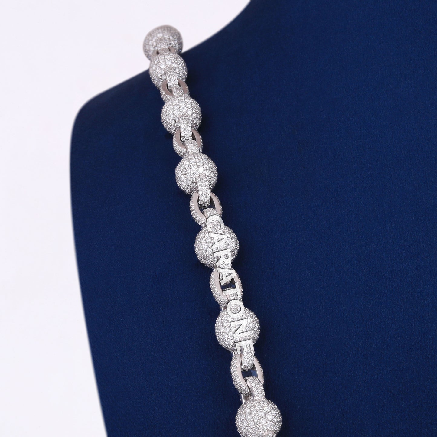 Lab Diamond Ball With Link Style Chain And Jesus Pendant In 925 Sterling Silver