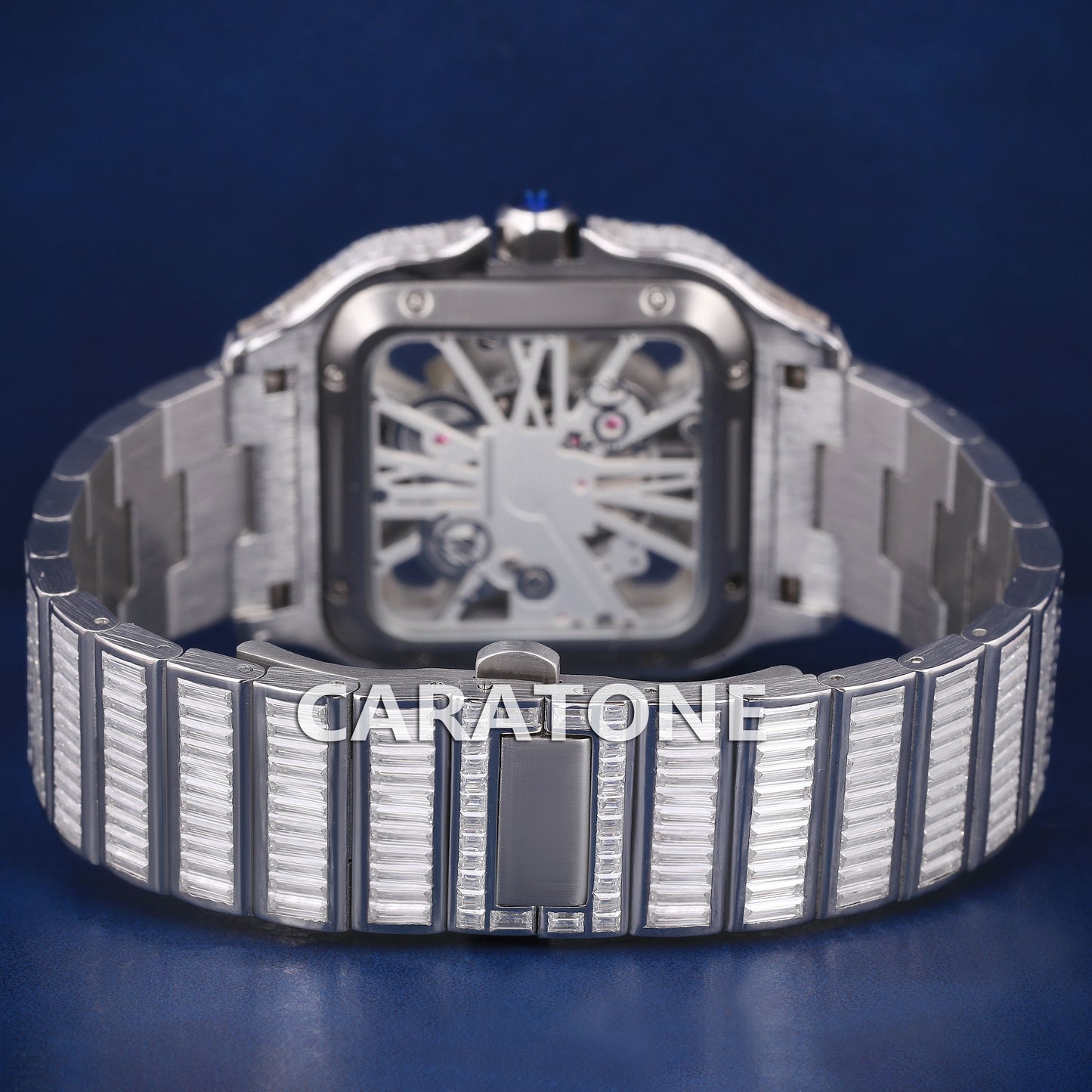 Silver Skeleton Full Iced Out Baguette Diamonds Watches in Moissanite Mens Luxury Watches for Custom Most Expensive Watches