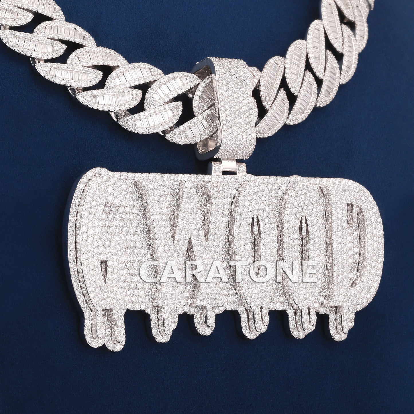 925 Sterling Silver With Lab Diamond Custom Chain With Pendant