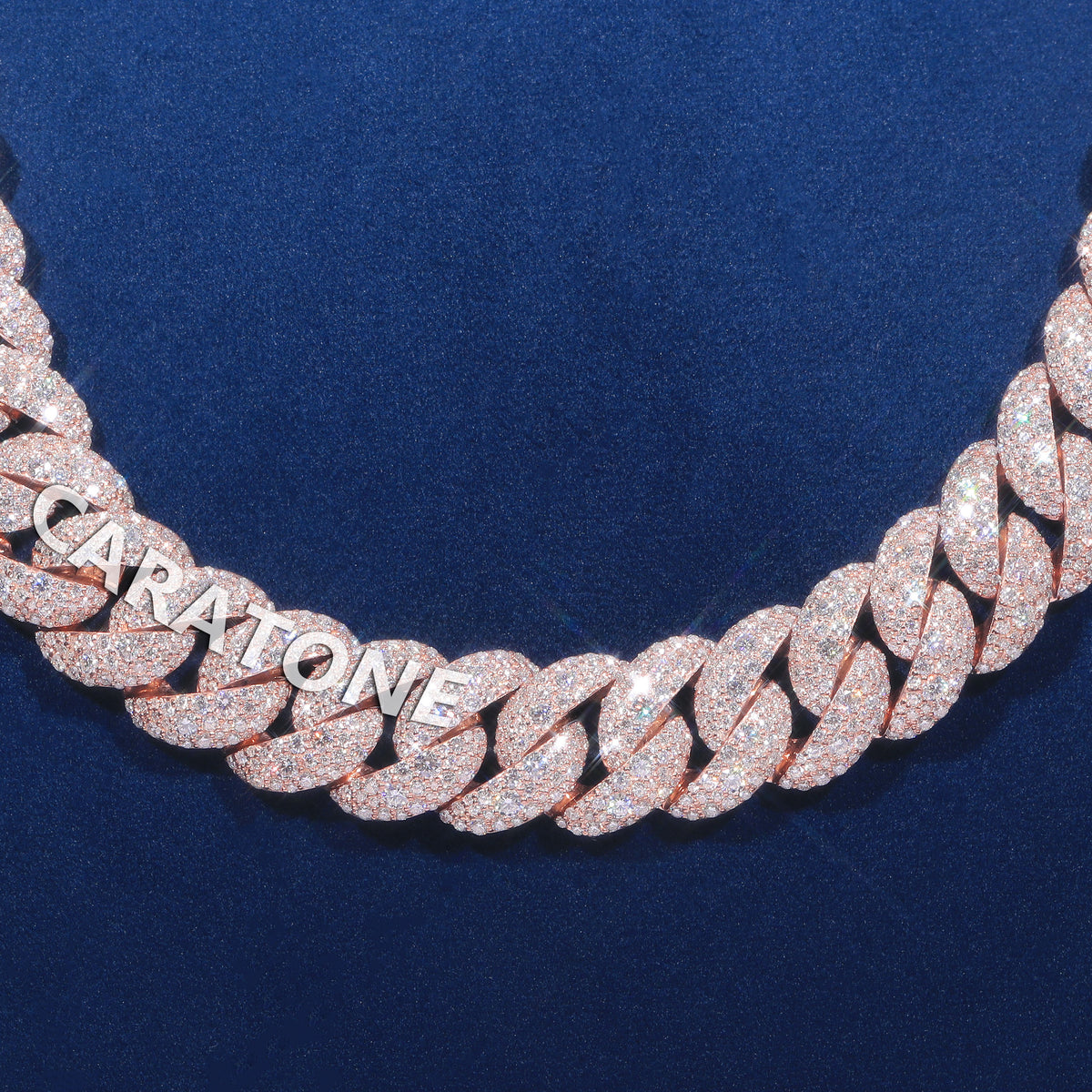 22 Inch 16 MM ustom Iced-Out Cuban Link Chain Rose Gold Finish Personalized Diamond-Set Design