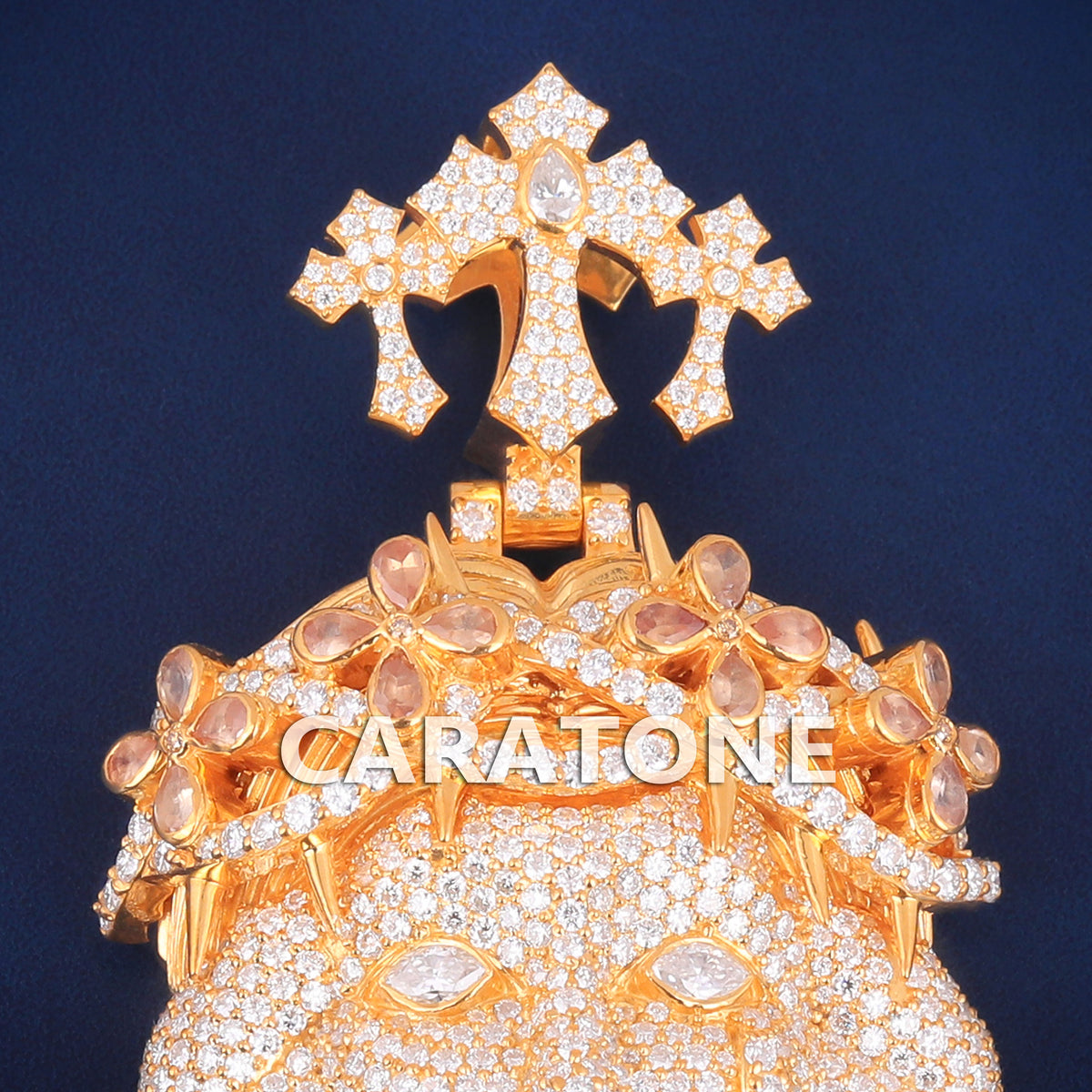 Custom 3D Diamond Goddess Face Pendant with Triple Cross Bail