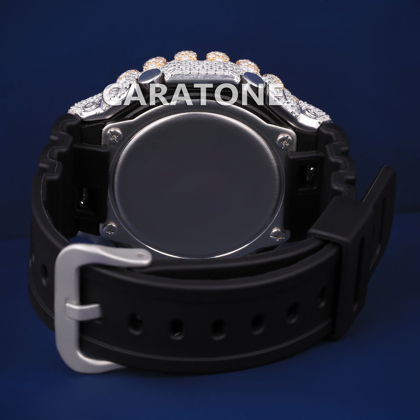 Custom Iced Out Black Analog Digital Spiked Bezel Fully Yellow Diamond Watches