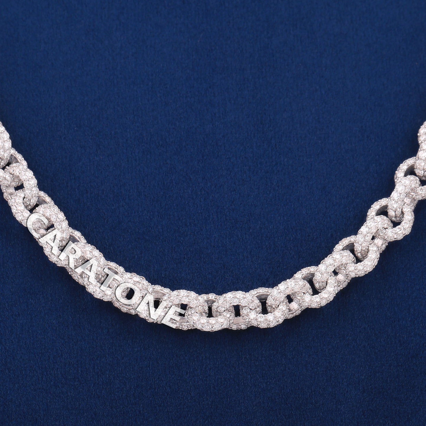 18 inch 8mm Iced Out Thick Rolo Link Chain Lab Diamond 925 Sterling Silver Hip Hop Rapper Custom Chains