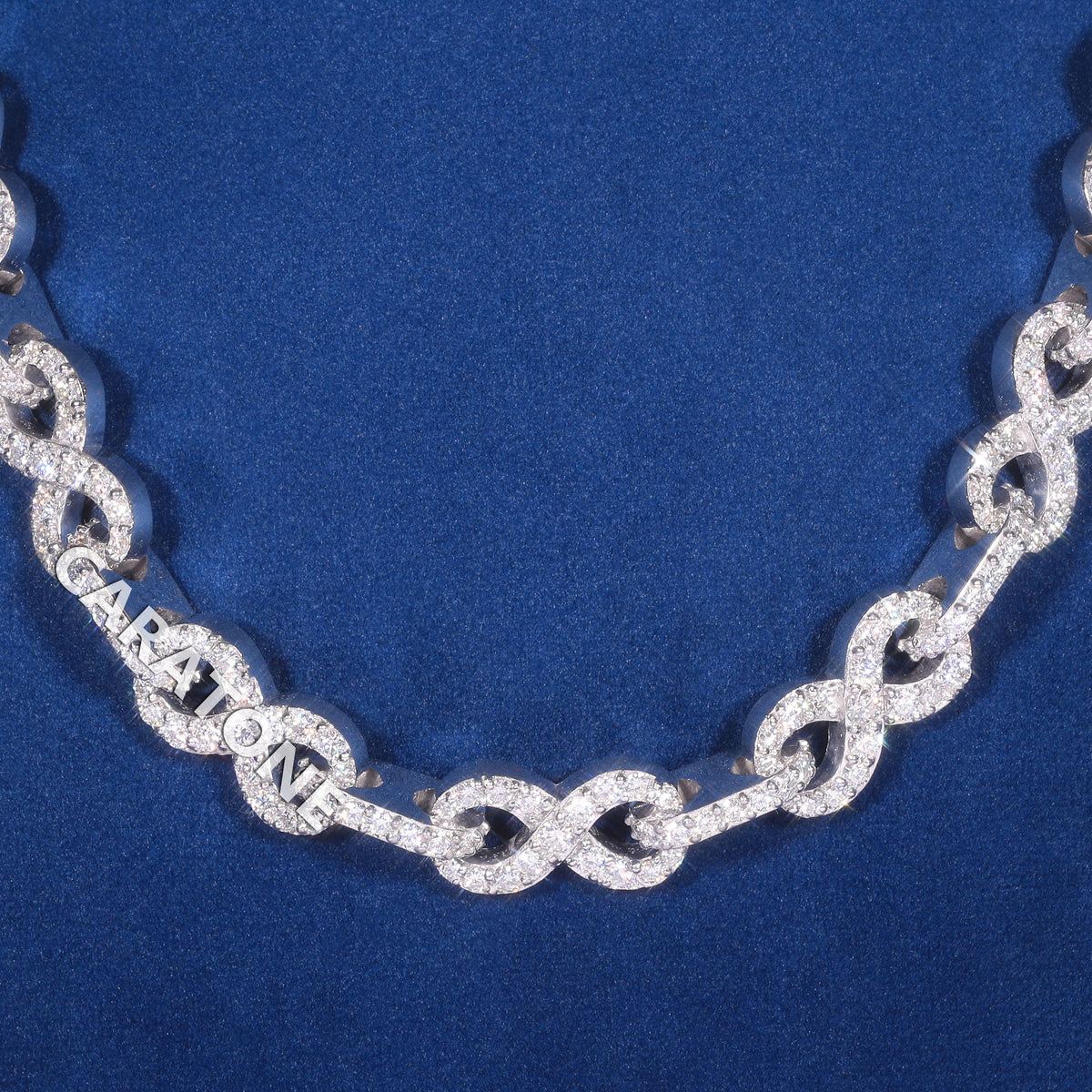 20 inc 10.5 mm Luxury White Gold Plated Iced Out Infinity Link Chain with Lab Grown Diamonds