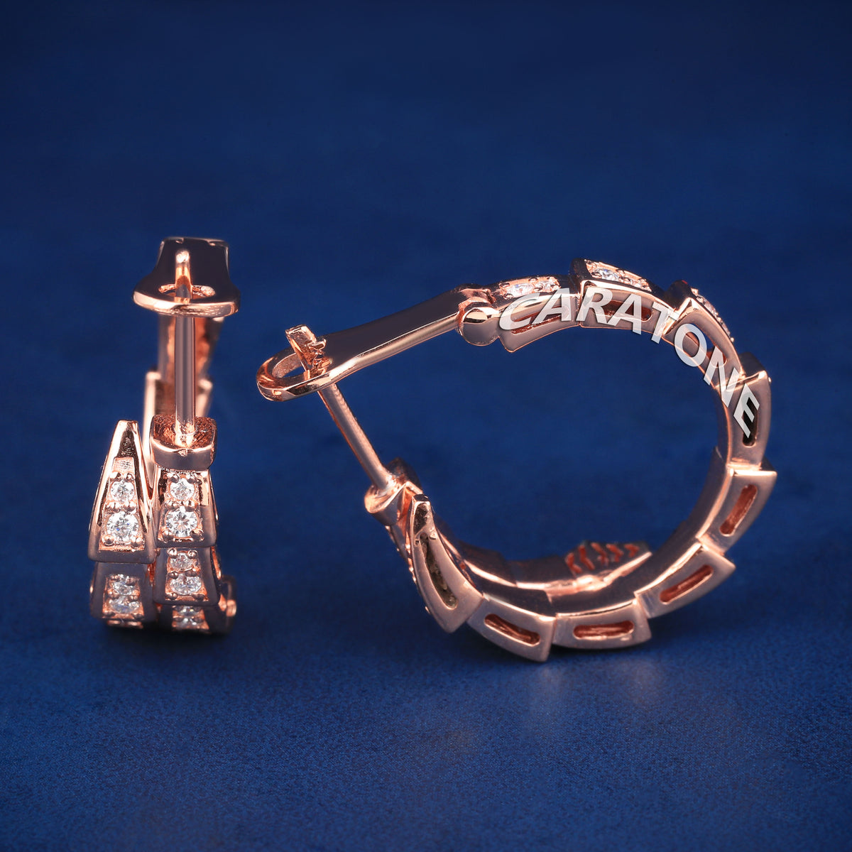 Rose Gold Diamond Geometric Hoop Earrings – Double Row Square Link Design