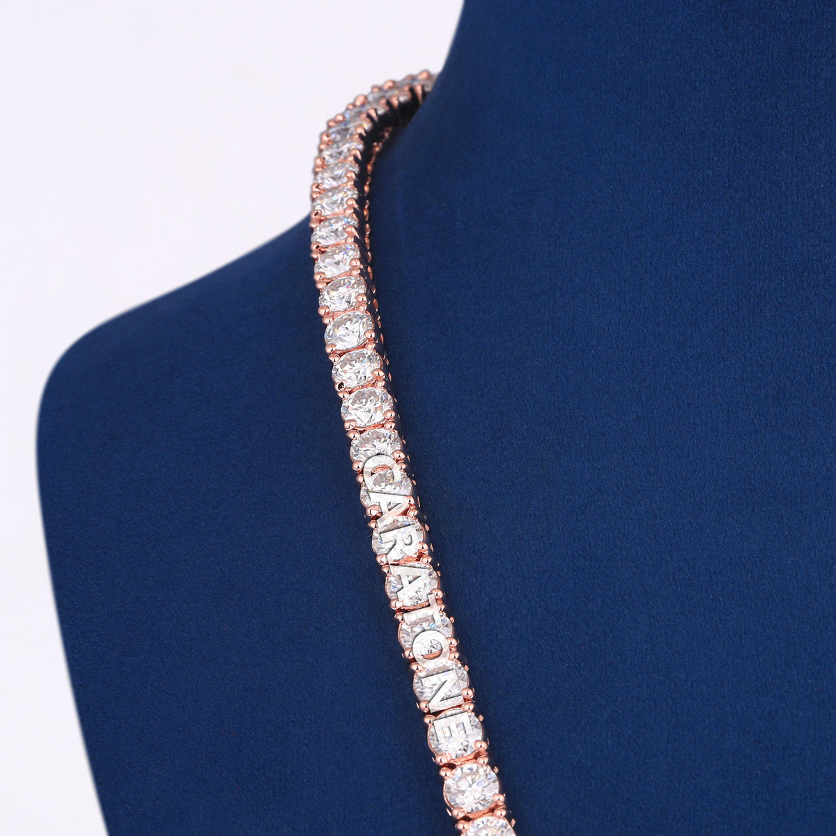 Luxury Rose Gold Plated Single Row Tennis Chain with Round Cut Lab Grown Diamonds