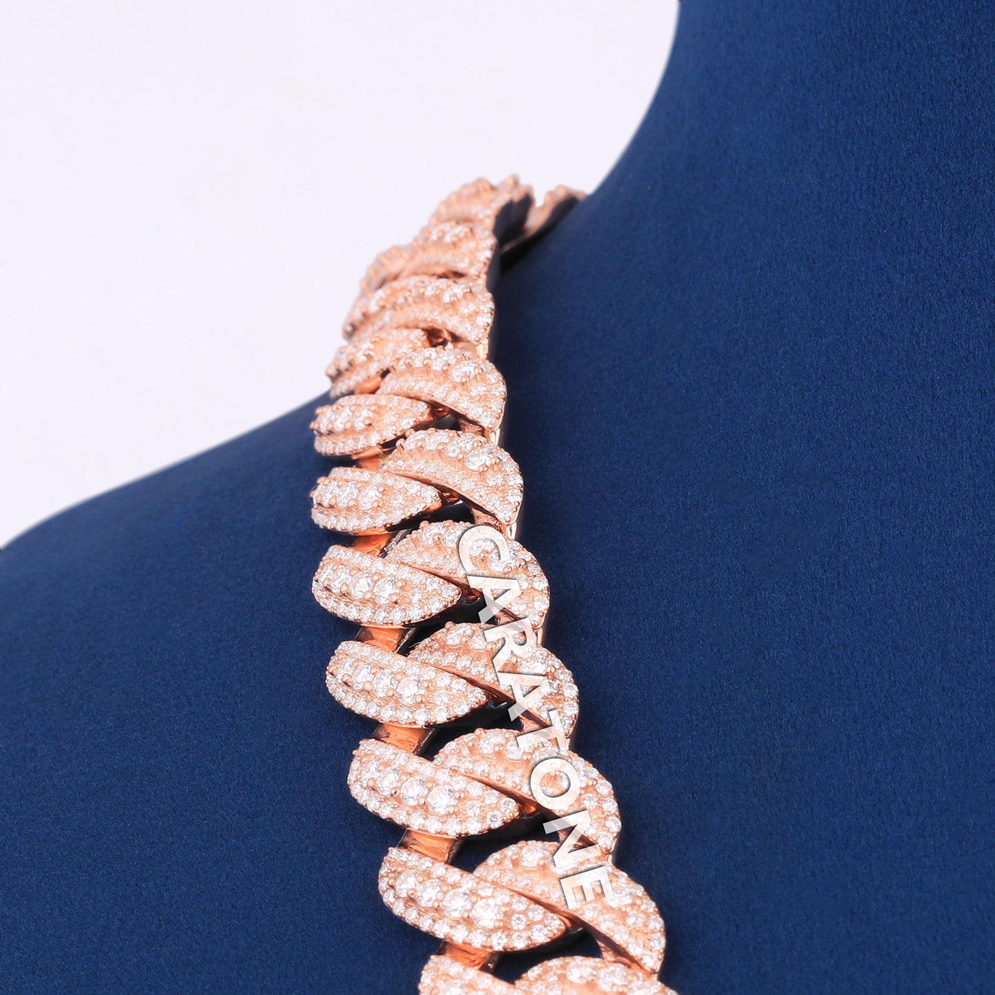 20 inch 18mm Fully Iced Out Rose Gold Miami Cuban Link Chain Necklace Mens