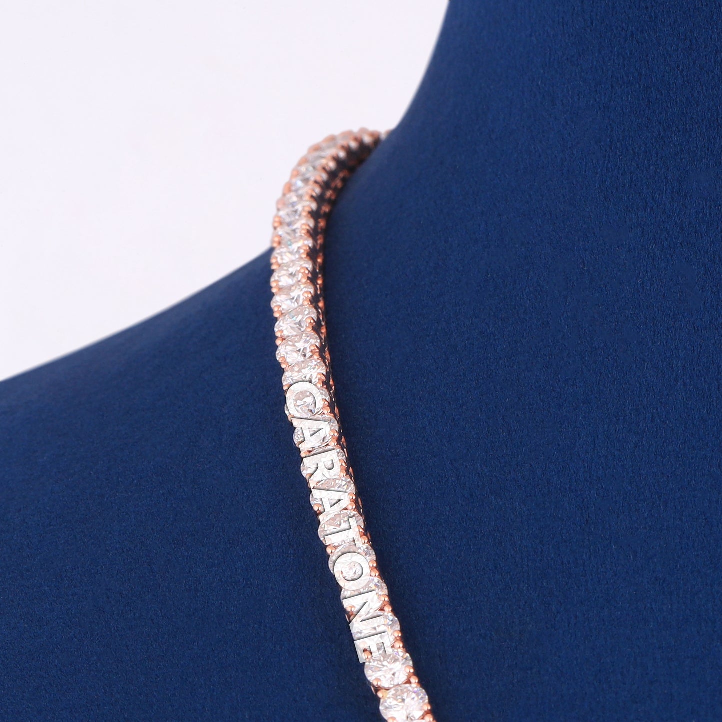 Mens Lab Grown Diamond Tennis Chain in 18 inch Rose Gold White Diamond Tennis Chain Necklaces for 4mm Diamond Tennis Chain