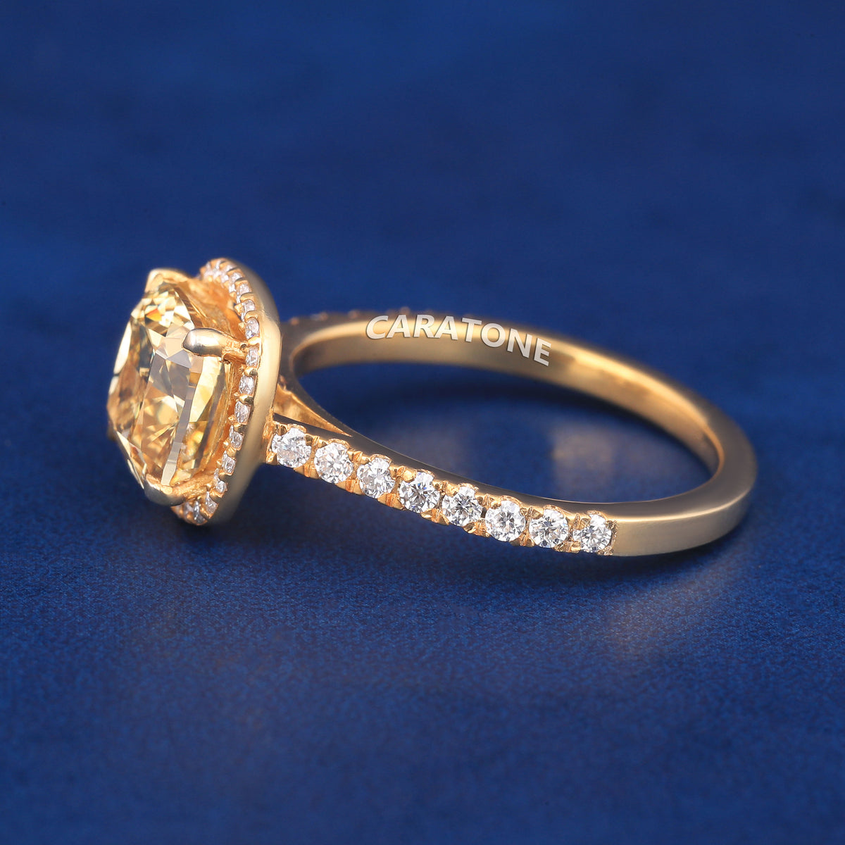 Premium Cushion Cut Gemstone Ring with White Stone Halo