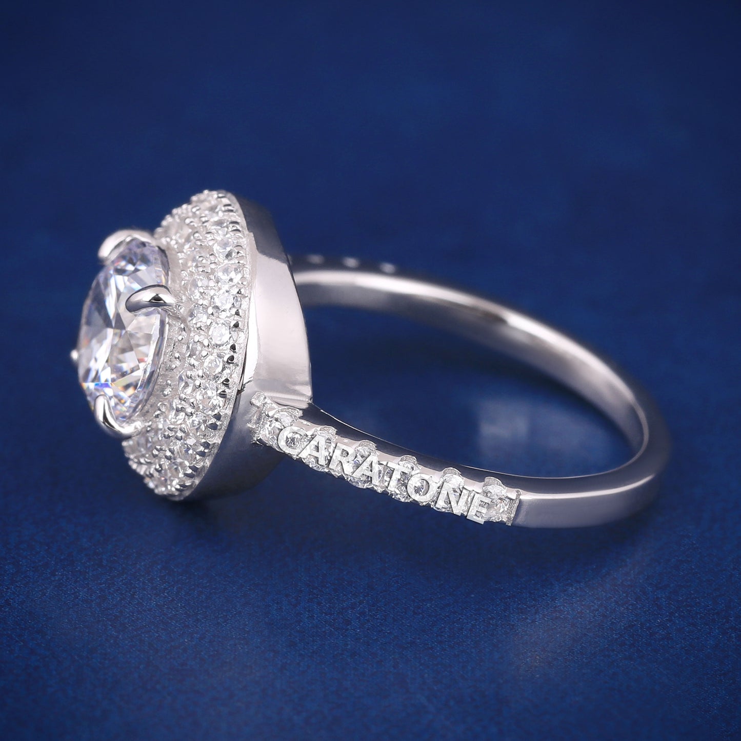 Iced Out Diamond Engagement Ring Double Halo Custom Round silver ring