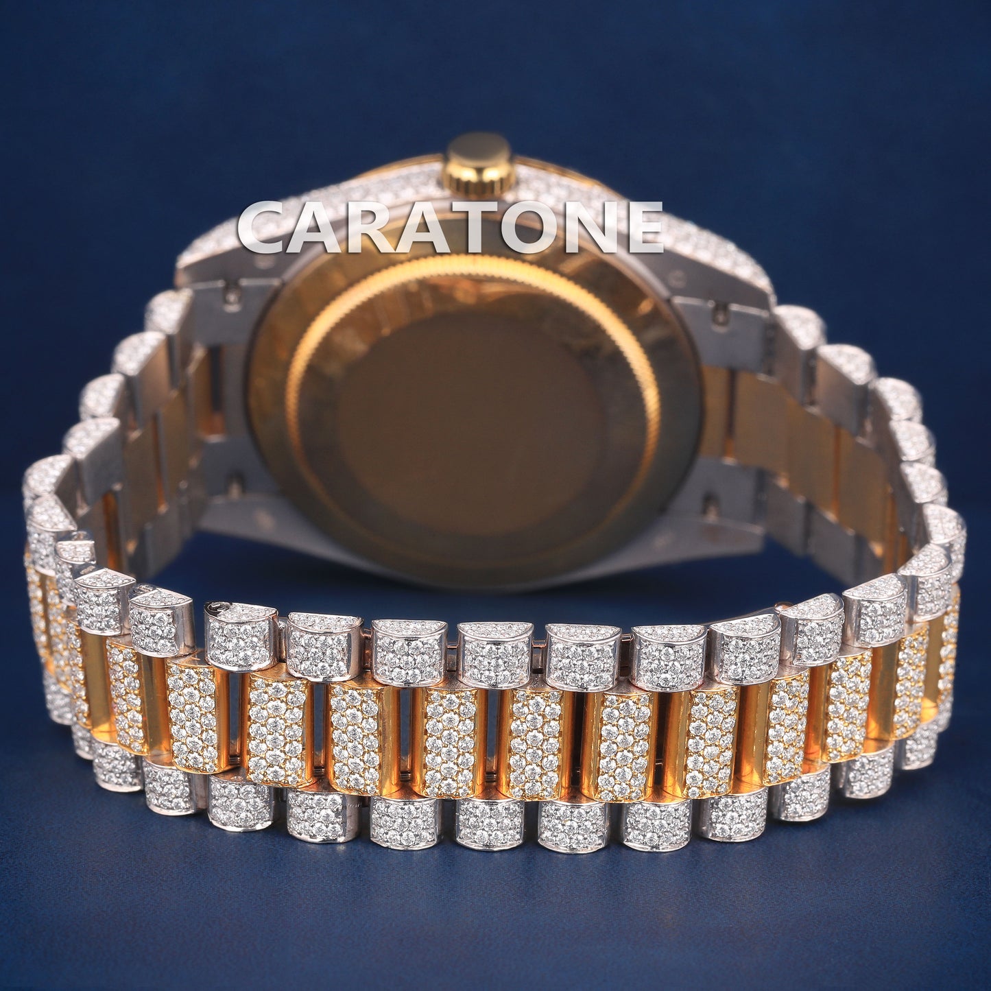 Two Tone Iced Watches Mens Silver Yellow Full Diamond Watches in Customized VVS Moissanite Watch