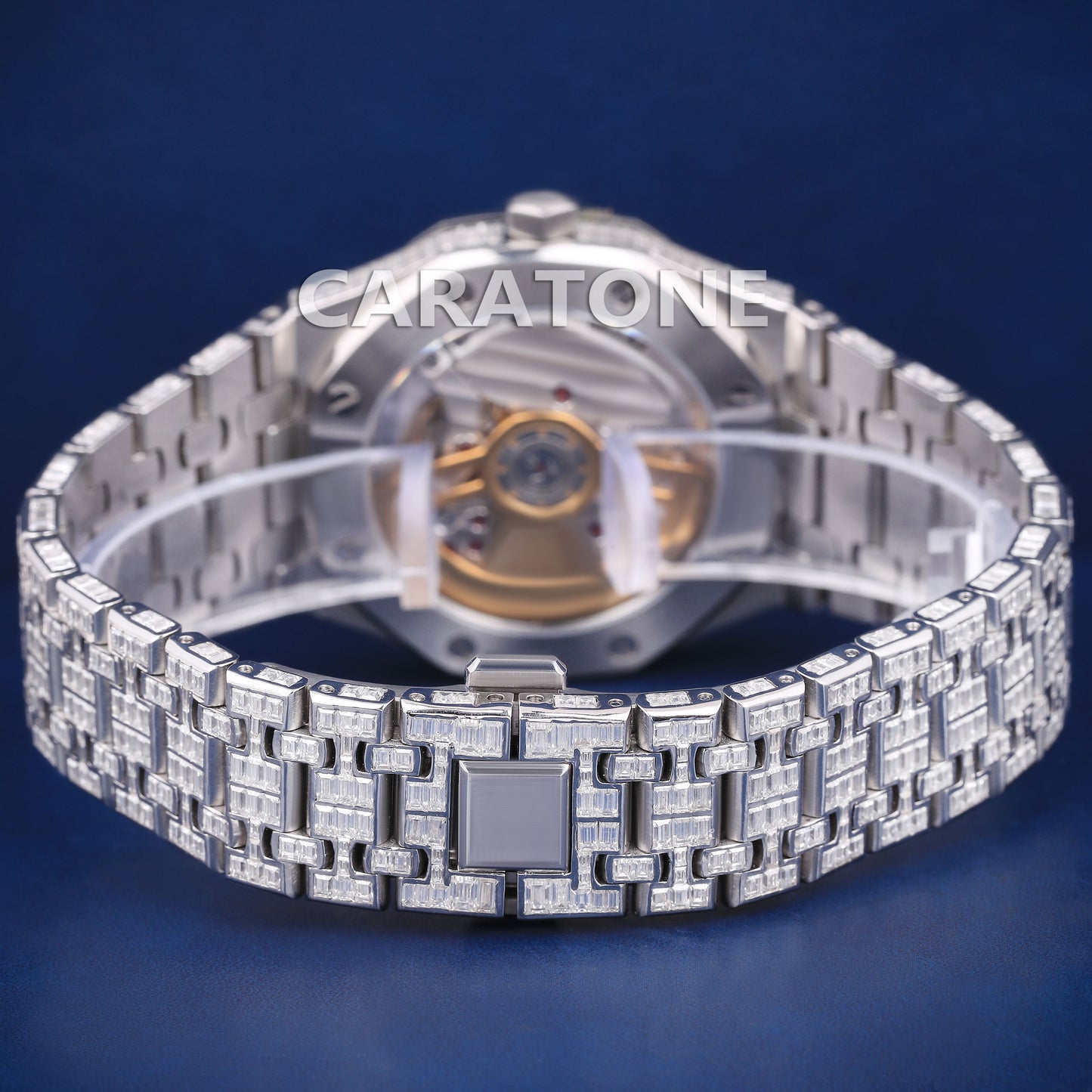 Full iced out Hip hop branded watch with full of baguette diamond in white tone and with D VVS clarity