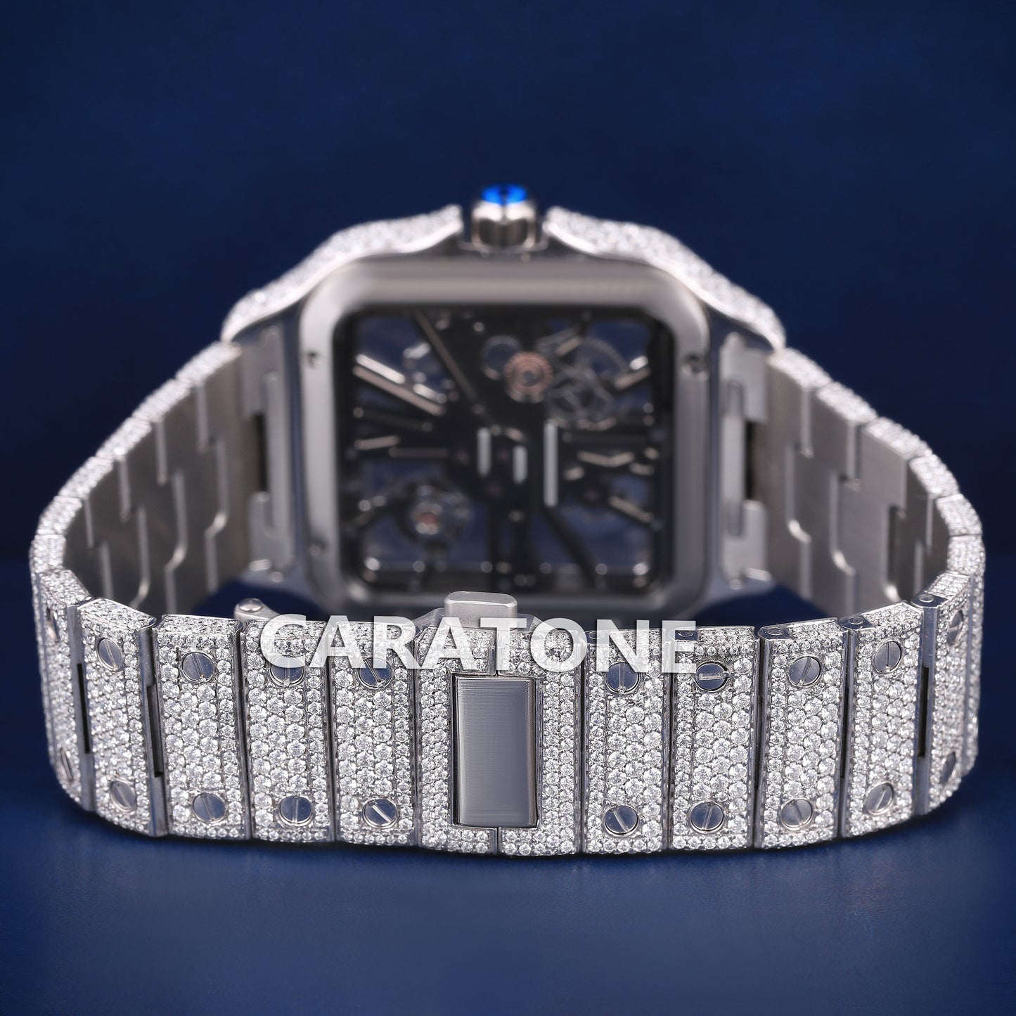 Full iced out hip hop branded watch with white tone and it is of diamond tester passed