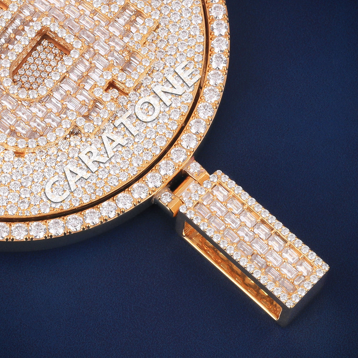 Custom Iced Out Bitcoin Coin Hip Hop Pendant in Yellow Gold with Lab Grown Diamonds