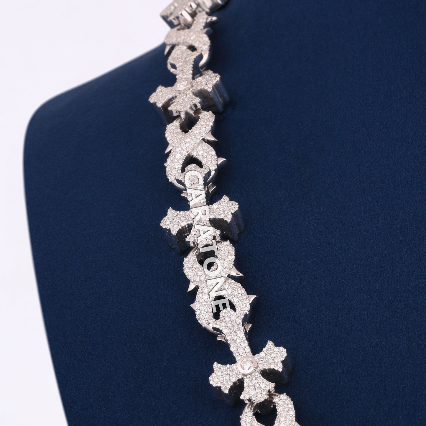 22 Inch 16mm Silver Diamond Cross Infinity Link Chain Necklace Iced Out Mosaic Set Design Hip Hop Piece