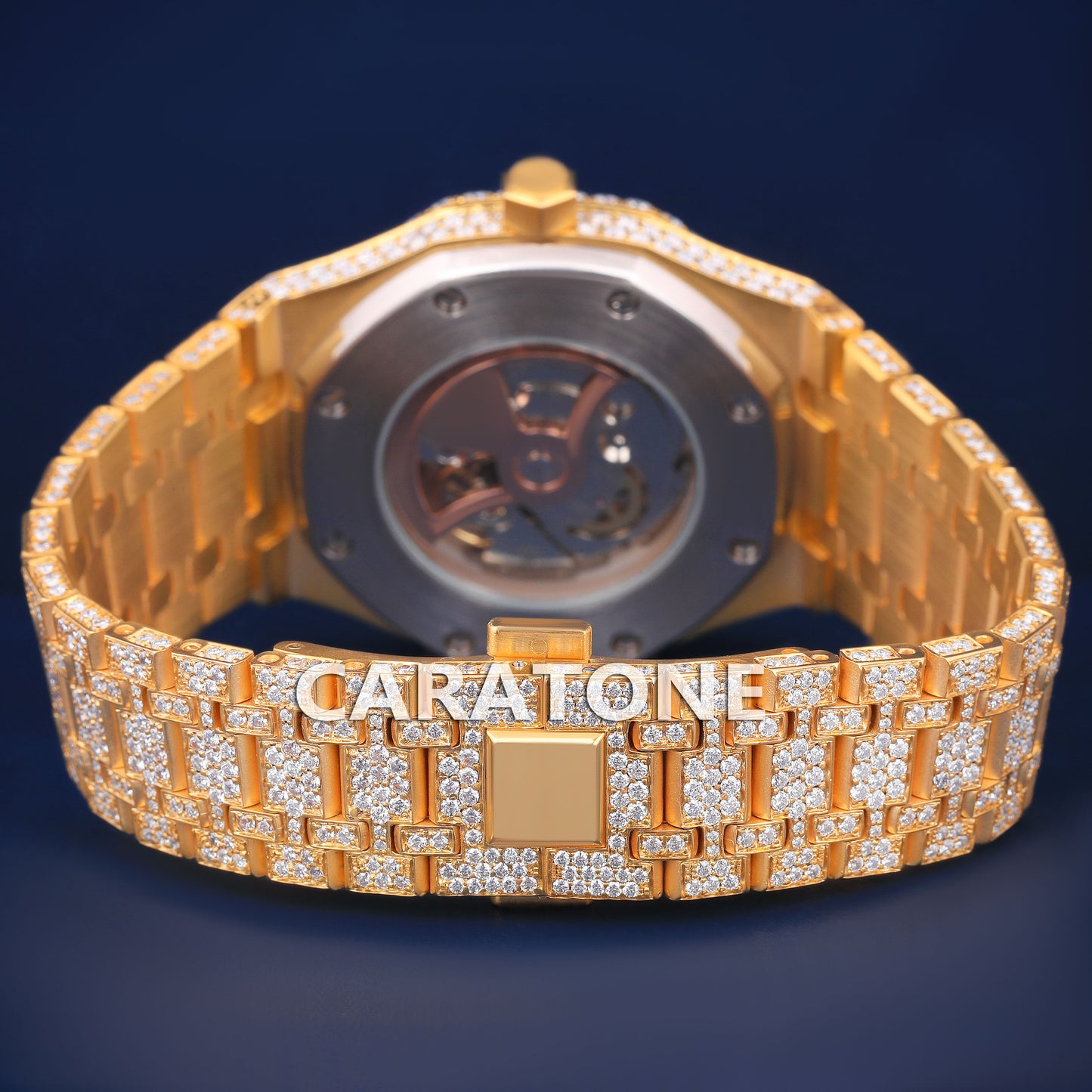 Customized Hip hop Ice Watches VVS Diamond Stainless Steel Fully Yellow 42mm Luxury Rapper Watch