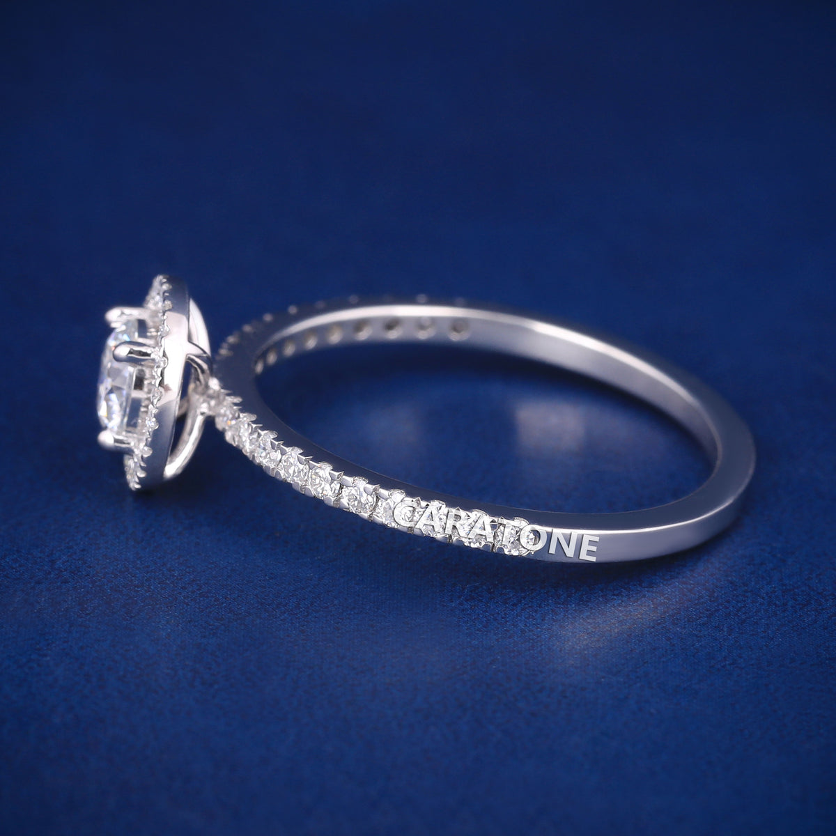 Exclusive Premium Halo Solitaire Ring With Round Brilliant Cut Center Stone, Sparkling White CZ Halo Setting, Elegant Pave Stone Band And Engagement Jewelry For Women