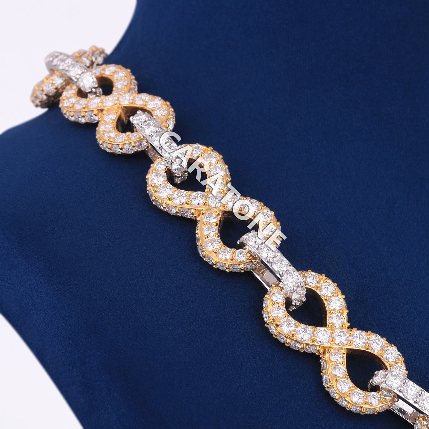 22 inch 18mm Big Round Diamond Iced Infinity Link Cuban Chain with Two Tone Silver & Yellow Gold Mens Custom Rappers Chains