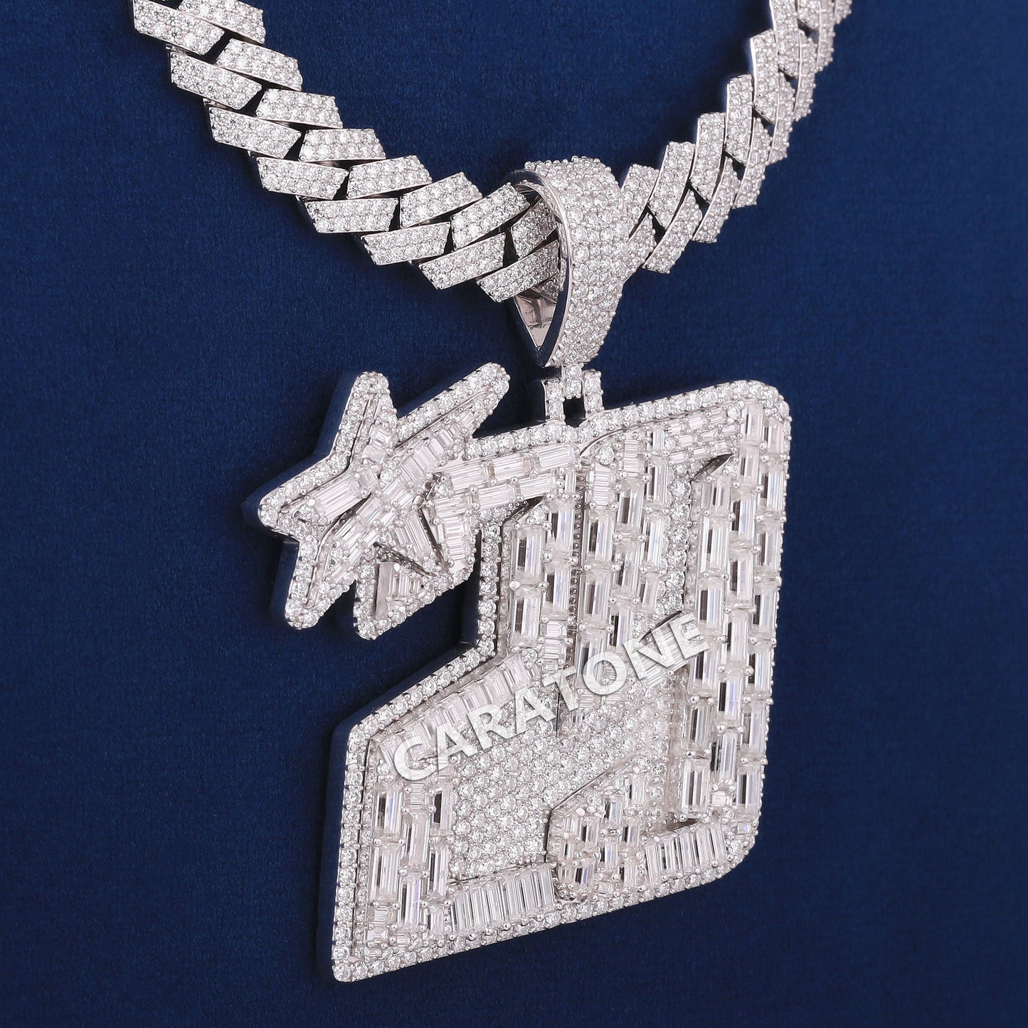 Numaric Design Pendant With Chain In 925 Sterling Silver With Lab Diamond