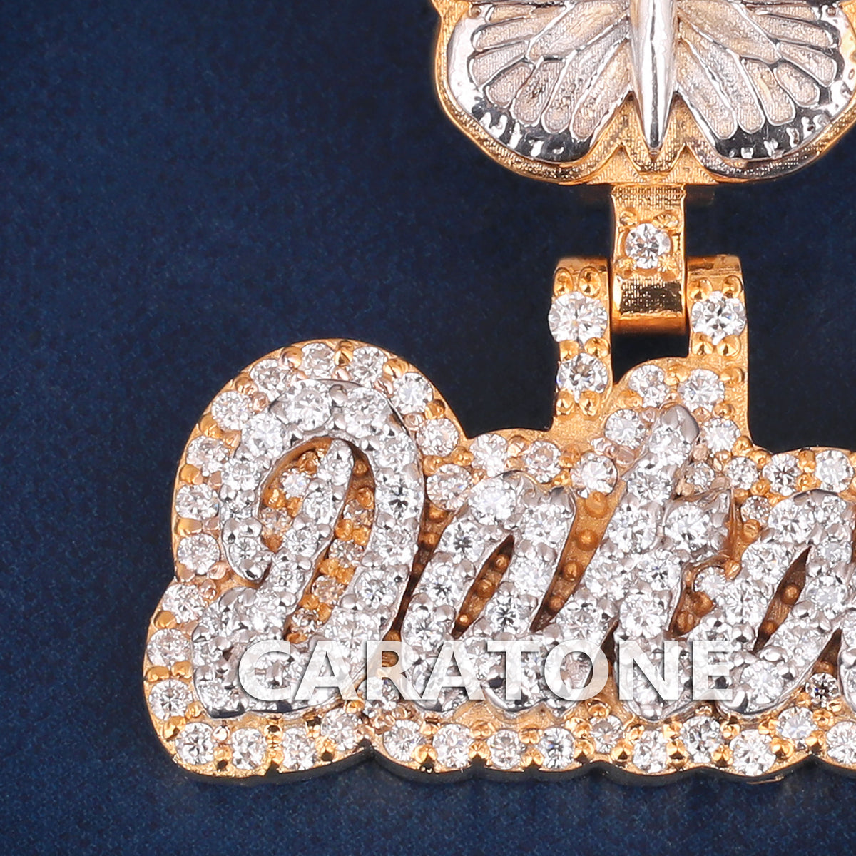 Custom Iced Out Butterfly Bail Name Pendant with Lab Grown Diamonds