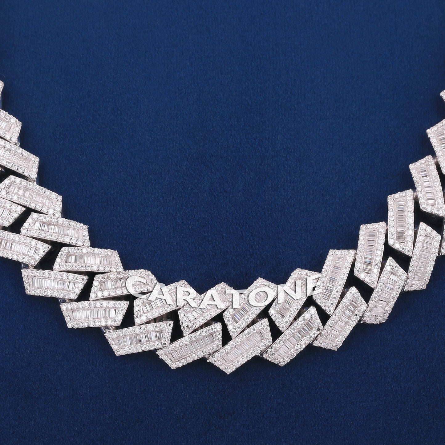 22 inch 18mm Cuban Link Silver Diamond Chain Iced Out Chains Real Diamonds Square White Gold Mens Necklace in Cuban Baguette Chain