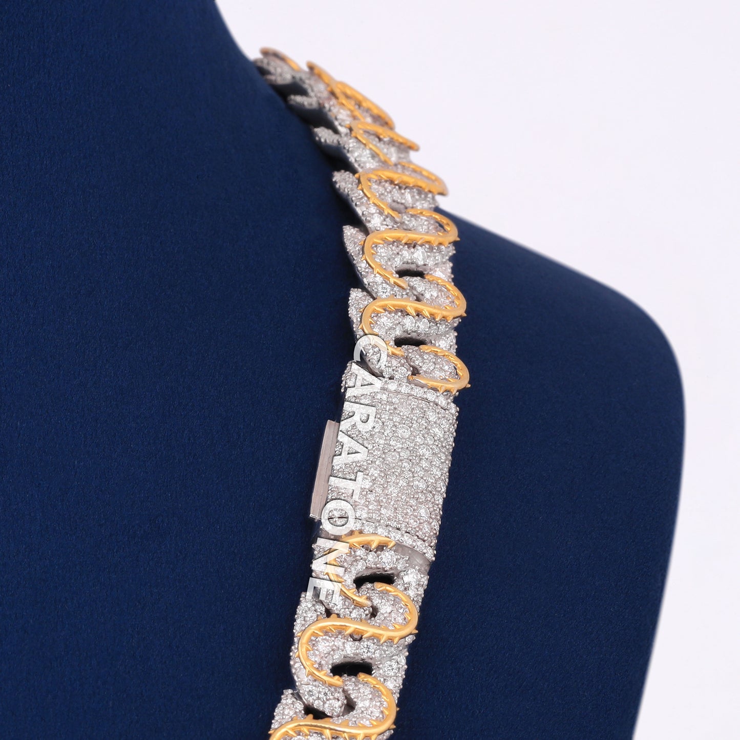 14k Iced Out Diamond White and Yellow Gold Chain Necklace with Vertical Custom Letter Pendant in Luxury VVS Diamond Chain Pendant