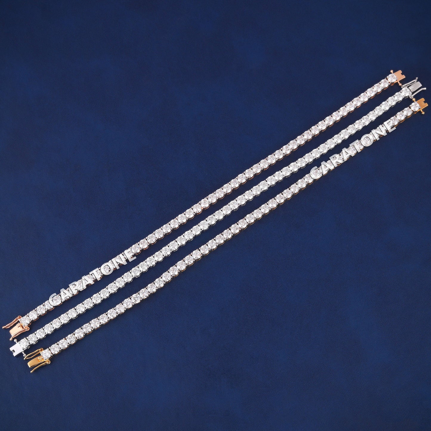 8 inch 4mm Custom 3 Tone Diamond Tennis Bracelets in Real Iced Out Diamond Tennis Bracelet Unisex