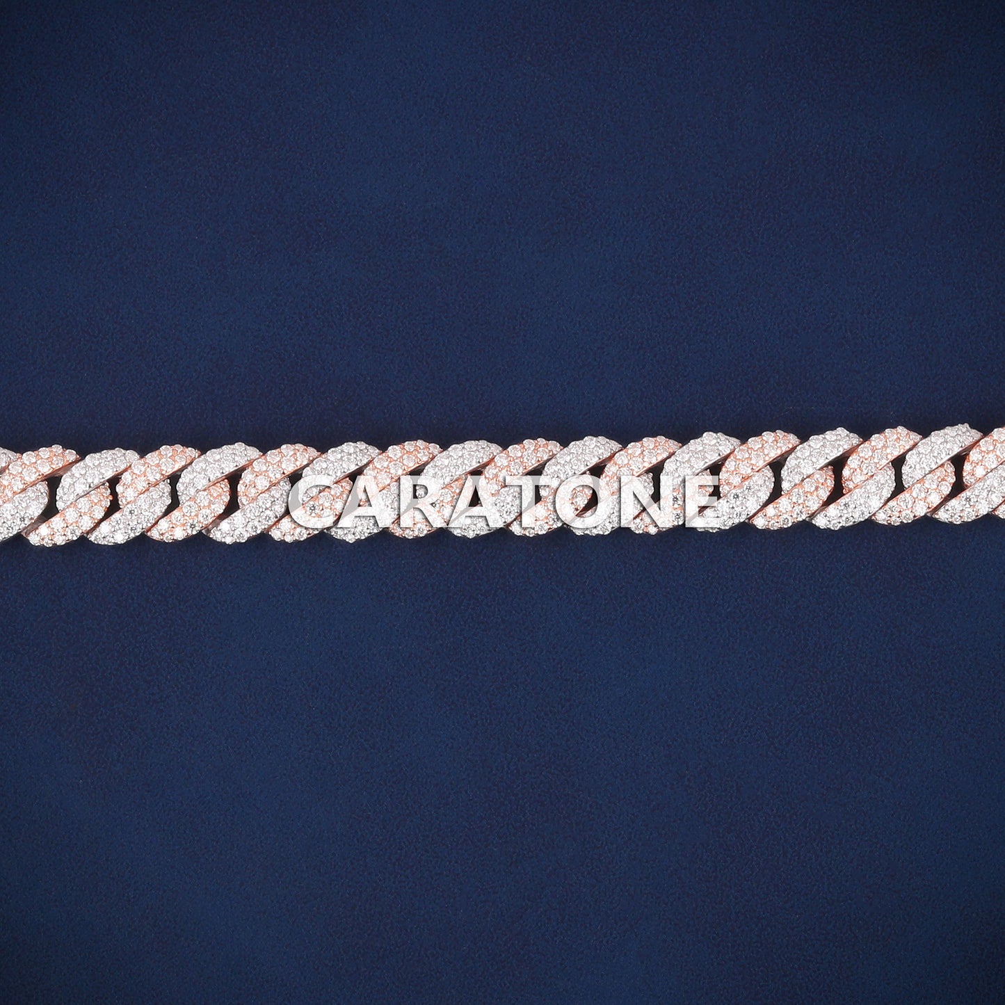 9 Inch 10mm Unisex Two Tone Cuban Link Bracelet Silver And Rose Gold Iced Out Piece