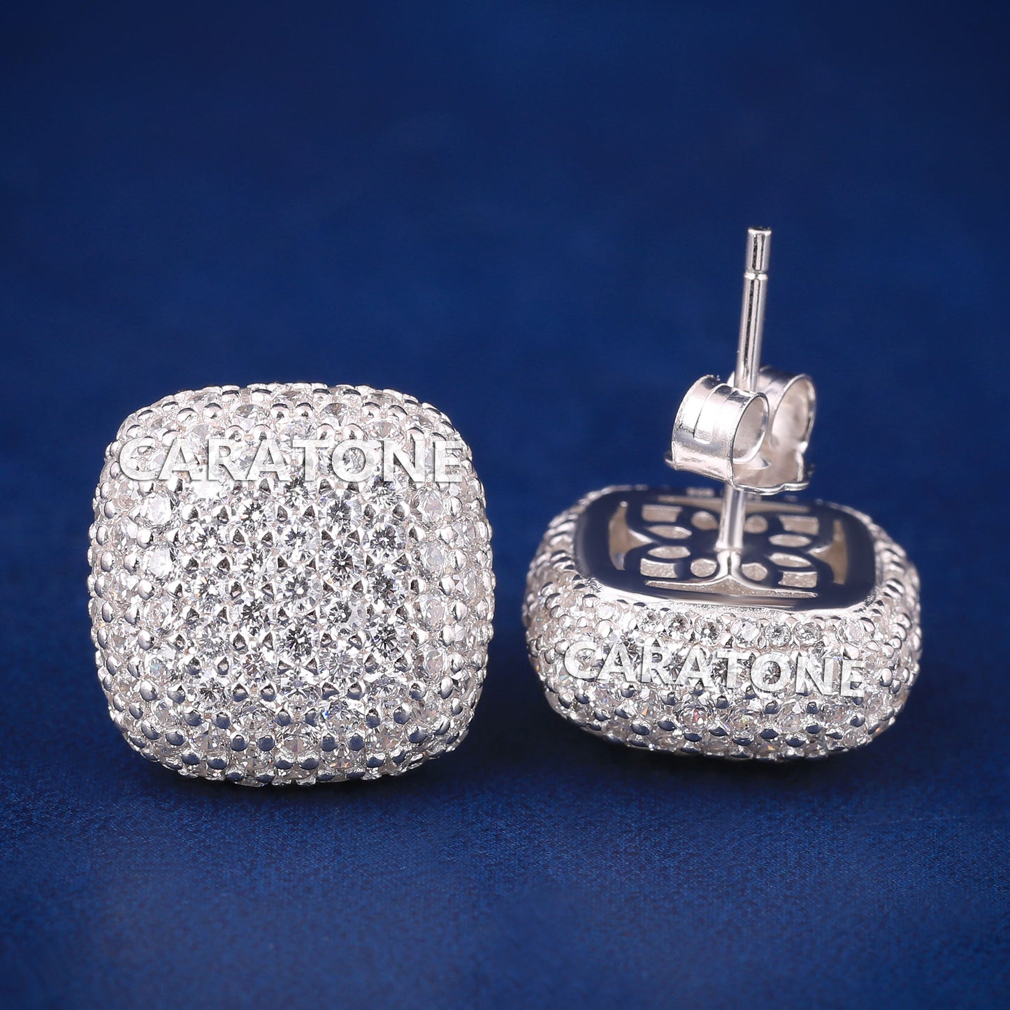 Fully Iced Out White Diamond Big Square Diamond Earrings in Customized Silver Square Stud Earrings