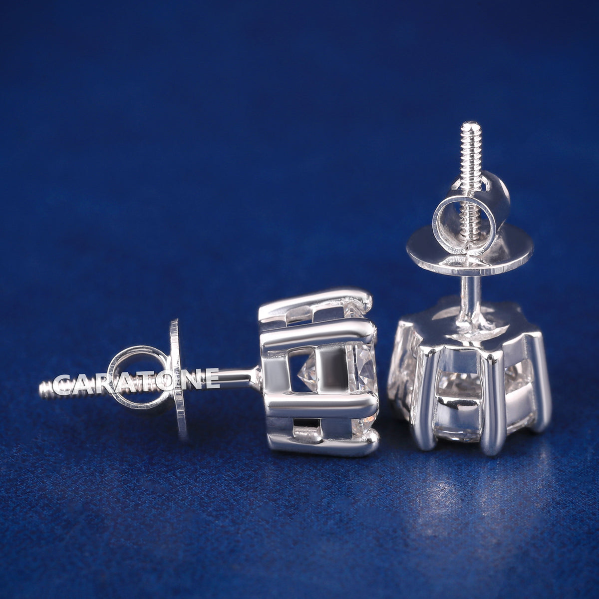 Six-Prong Round Diamond Stud Earrings in White Gold Finish