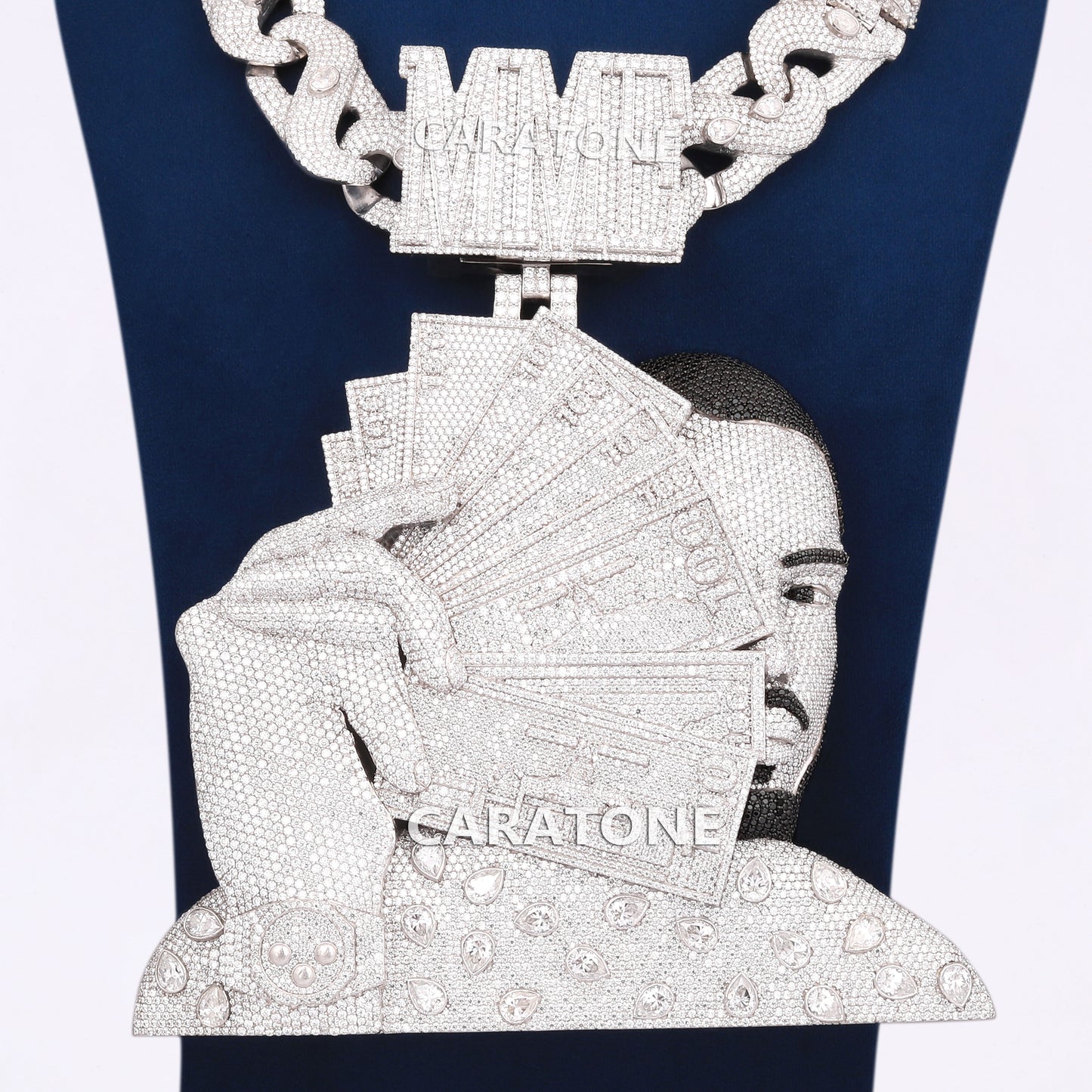 Custom Face Design Pendant With Infinity Chain In 925 Sterling Silver With Lab Diamond