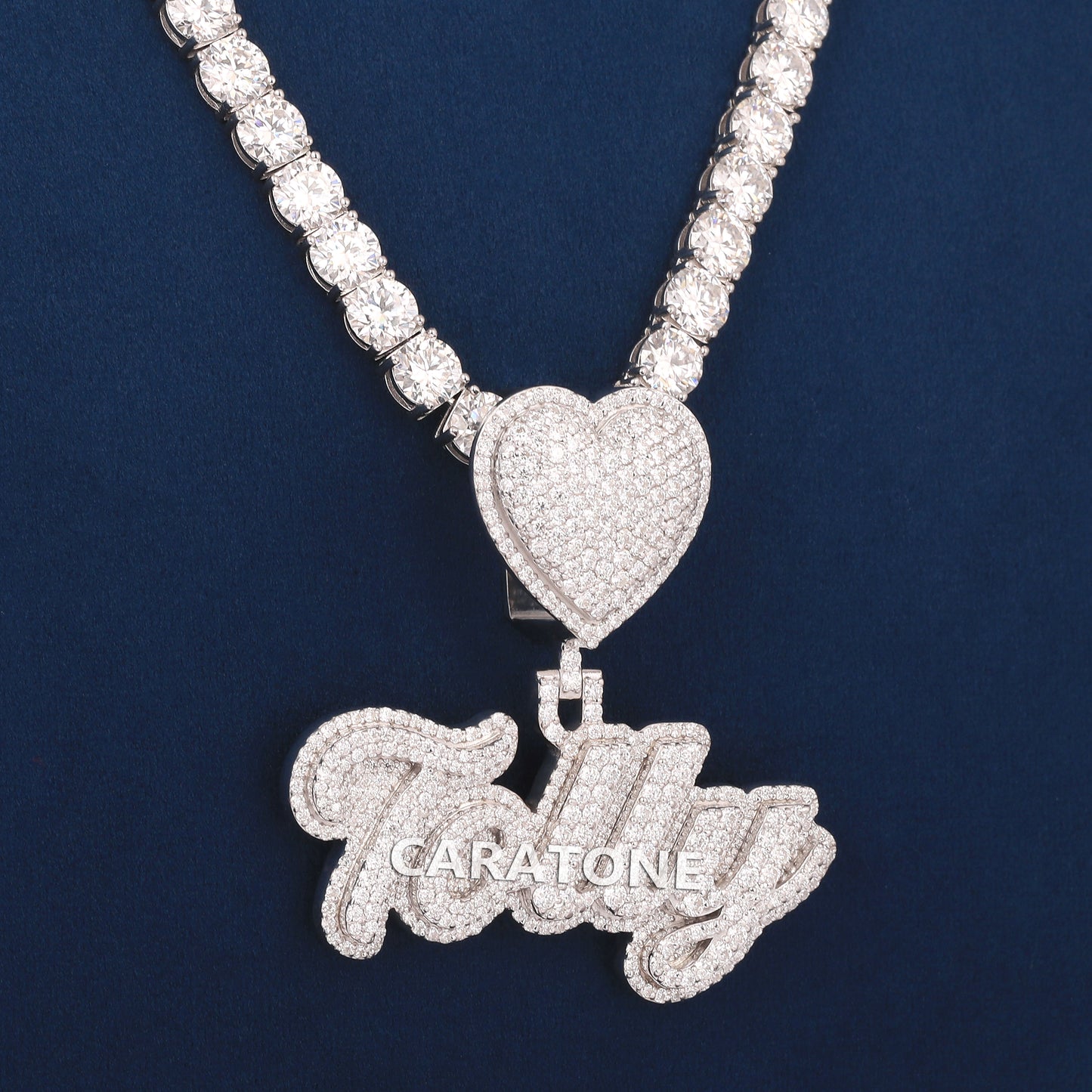 Tolly Letter Pendant With 5 MM Tennis Necklace In 14KT White Gold