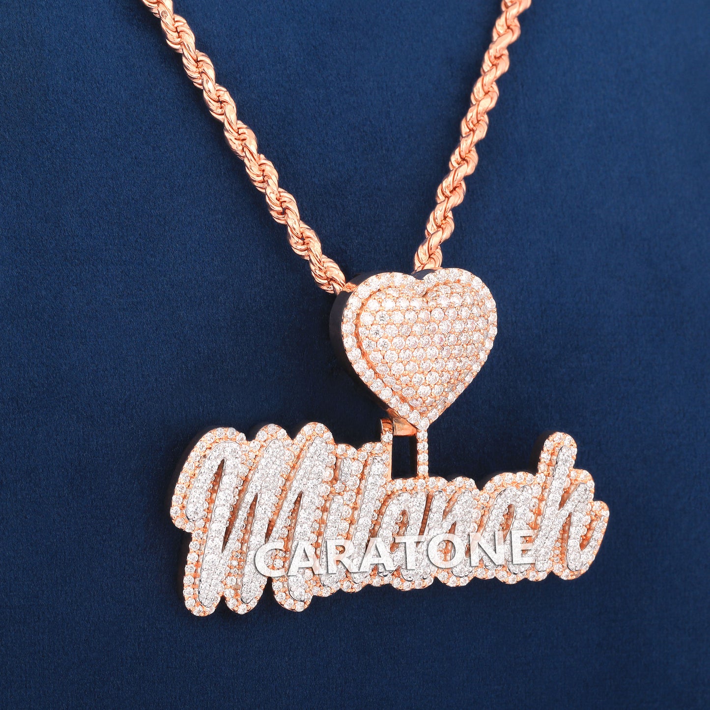 14KT Yellow Gold With Lab Diamond Pendant With Rope Chain