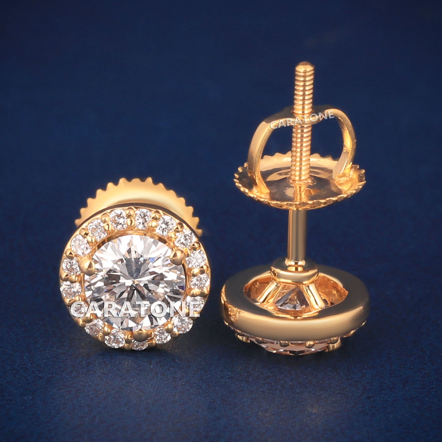 14KT Gold Lab-grown Diamond VVS Clarity Round Halo Stud Earrings