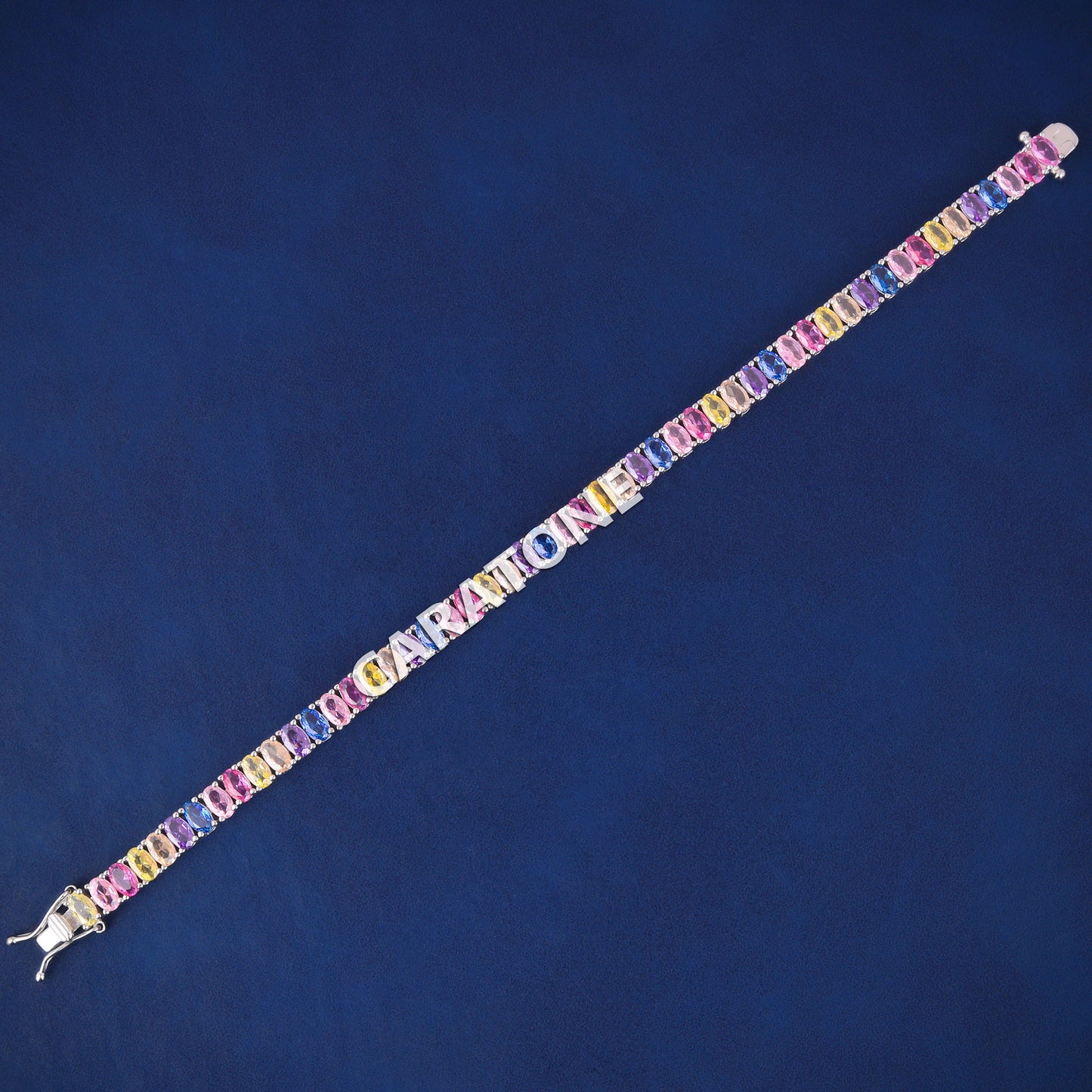 Luxury Custom Multicolor Oval Cut Diamond Tennis Bracelets for Women Fully Iced Out Silver Rainbow Multi Sapphire Tennis Bracelet