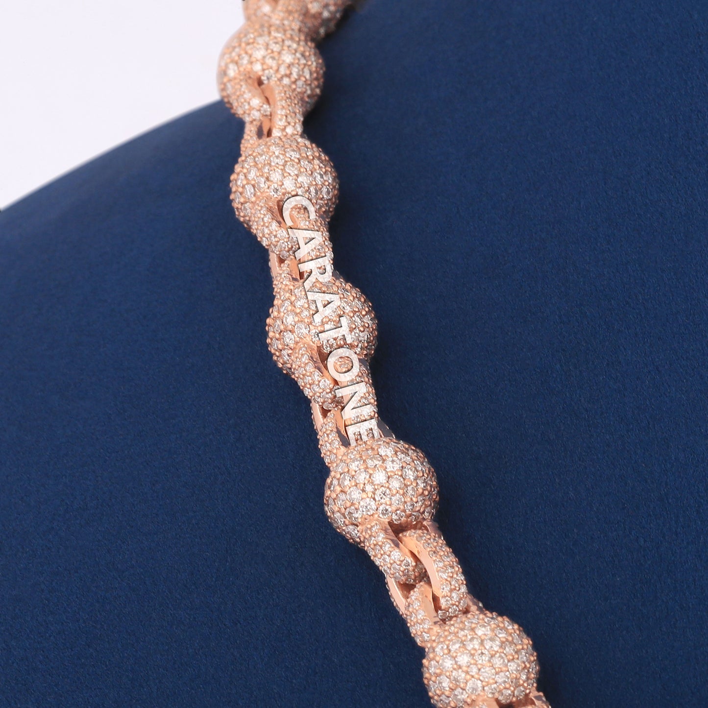Rose Gold Iced Out Ball Link Chain 20 inch 10mm Full Icy Diamond Beaded Luxury Necklace for Men