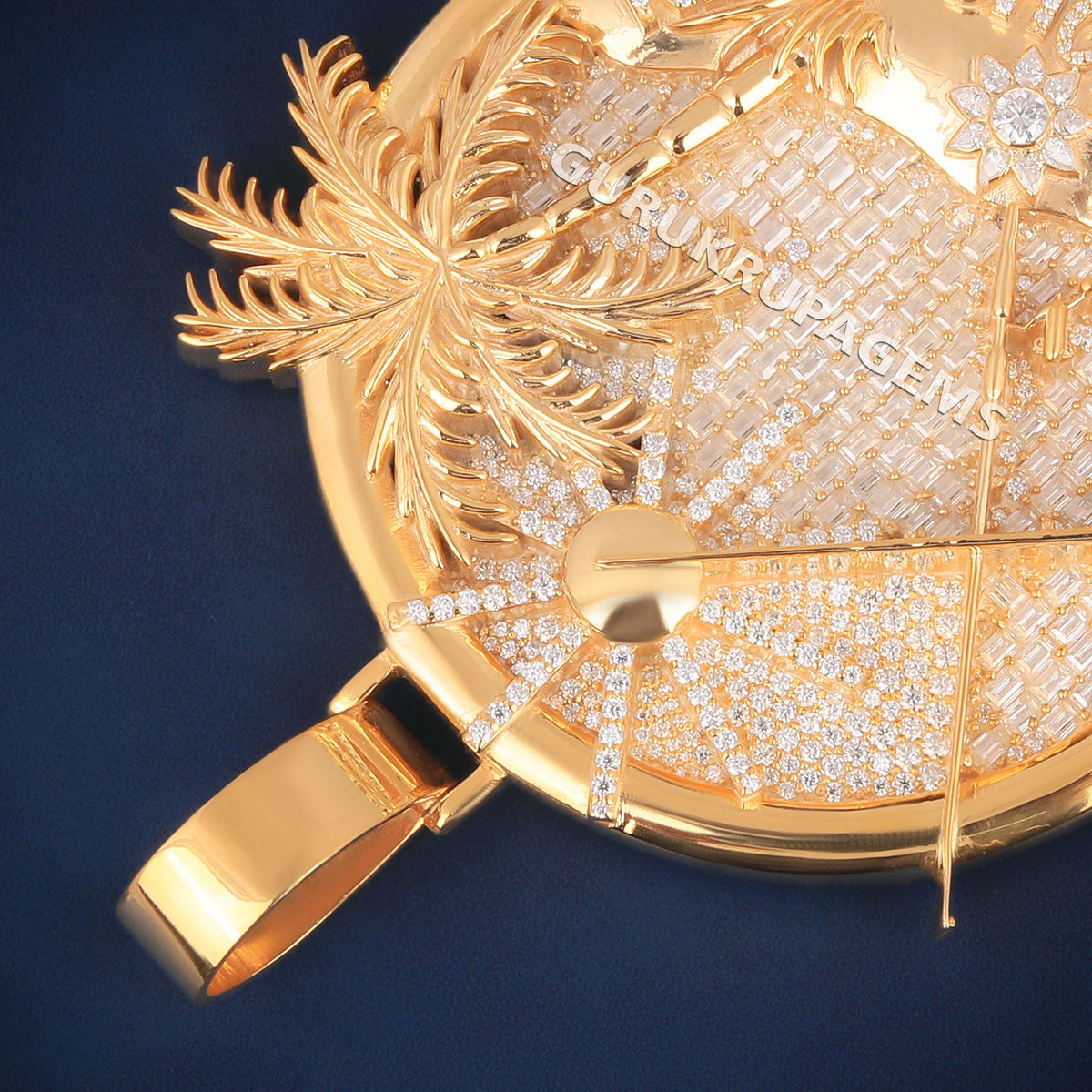 Custom Yellow Gold Beach Scene Hip Hop Pendant with Lab Grown Diamonds