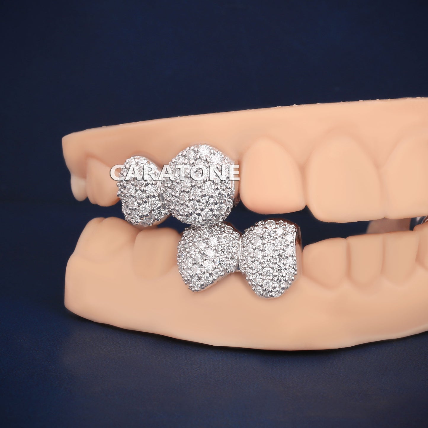 Custom 4 Piece Honeycomb Prong Set Round Diamond Cut Grillz Canine Teeth