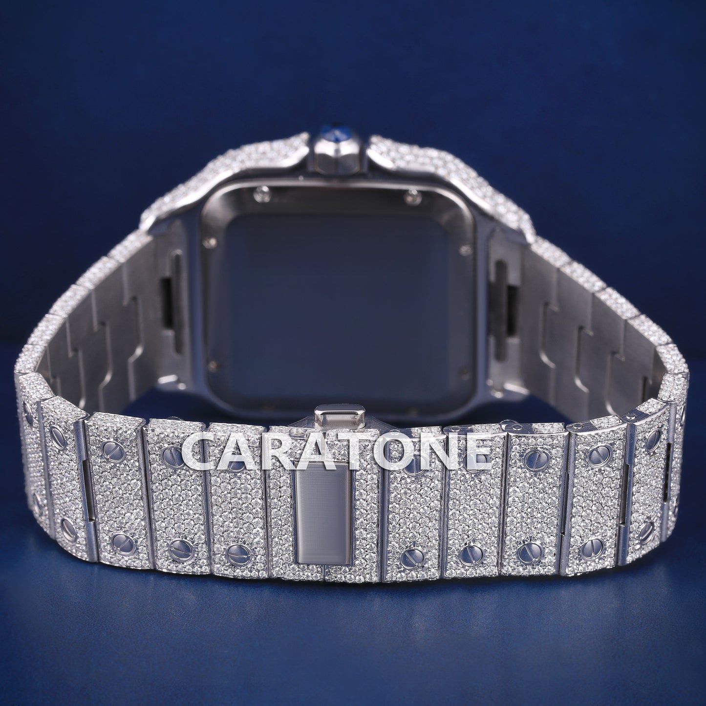 Full iced out hip hop branded watch in two tone with black roman in dial with D VVS clarity
