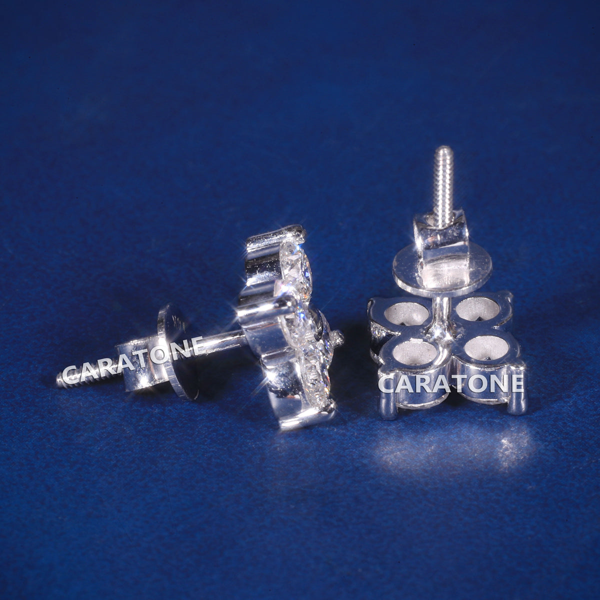 Custom Four Stone Diamond Flower Stud Earrings for Men & Women
