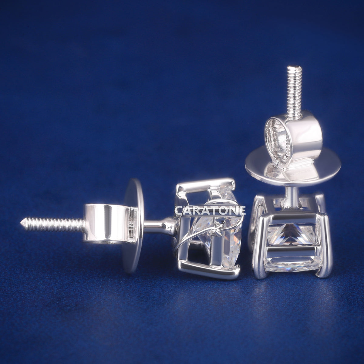 Elegant Princess Cut Lab Grown Diamond Stud Earrings with Secure Four-Prong Setting