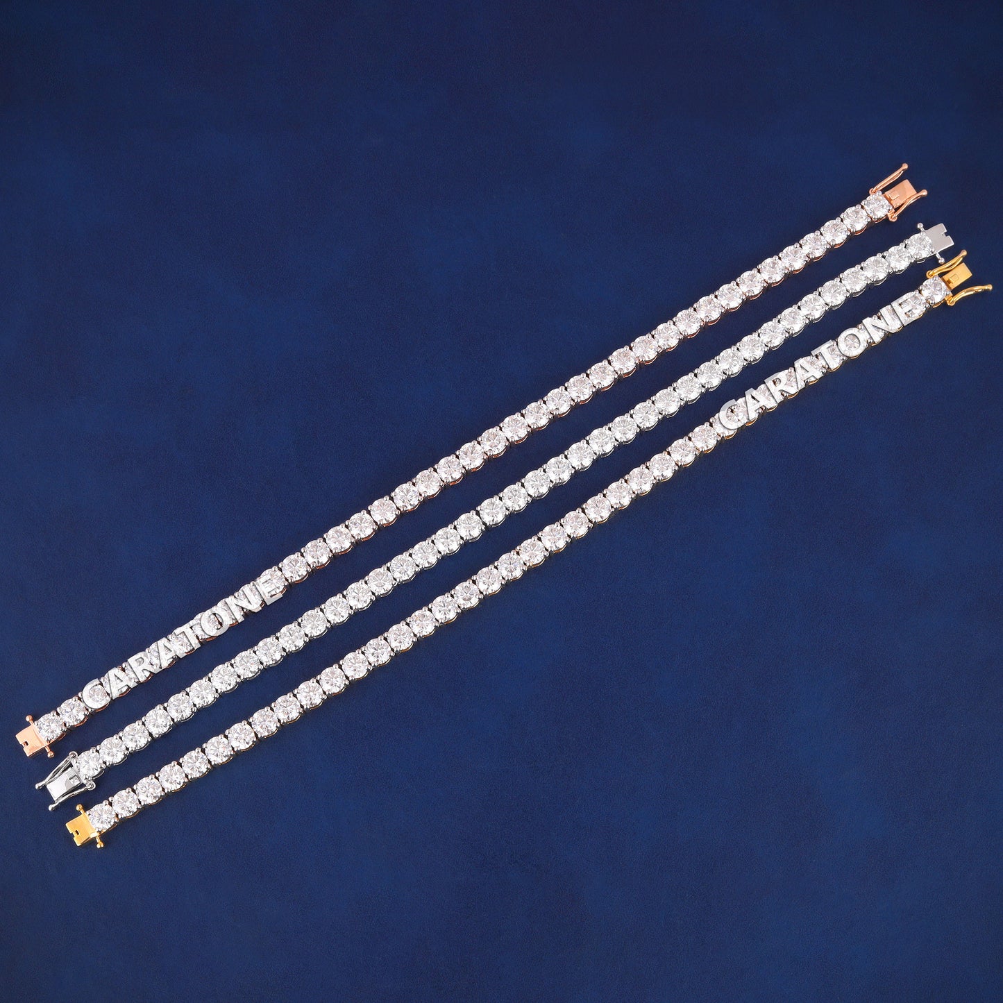 8 inch 5mm Silver Yellow Rose Gold Three Tone Iced Out Diamond Tennis Bracelets for Celebrity Unique Wear Custom Jewelry